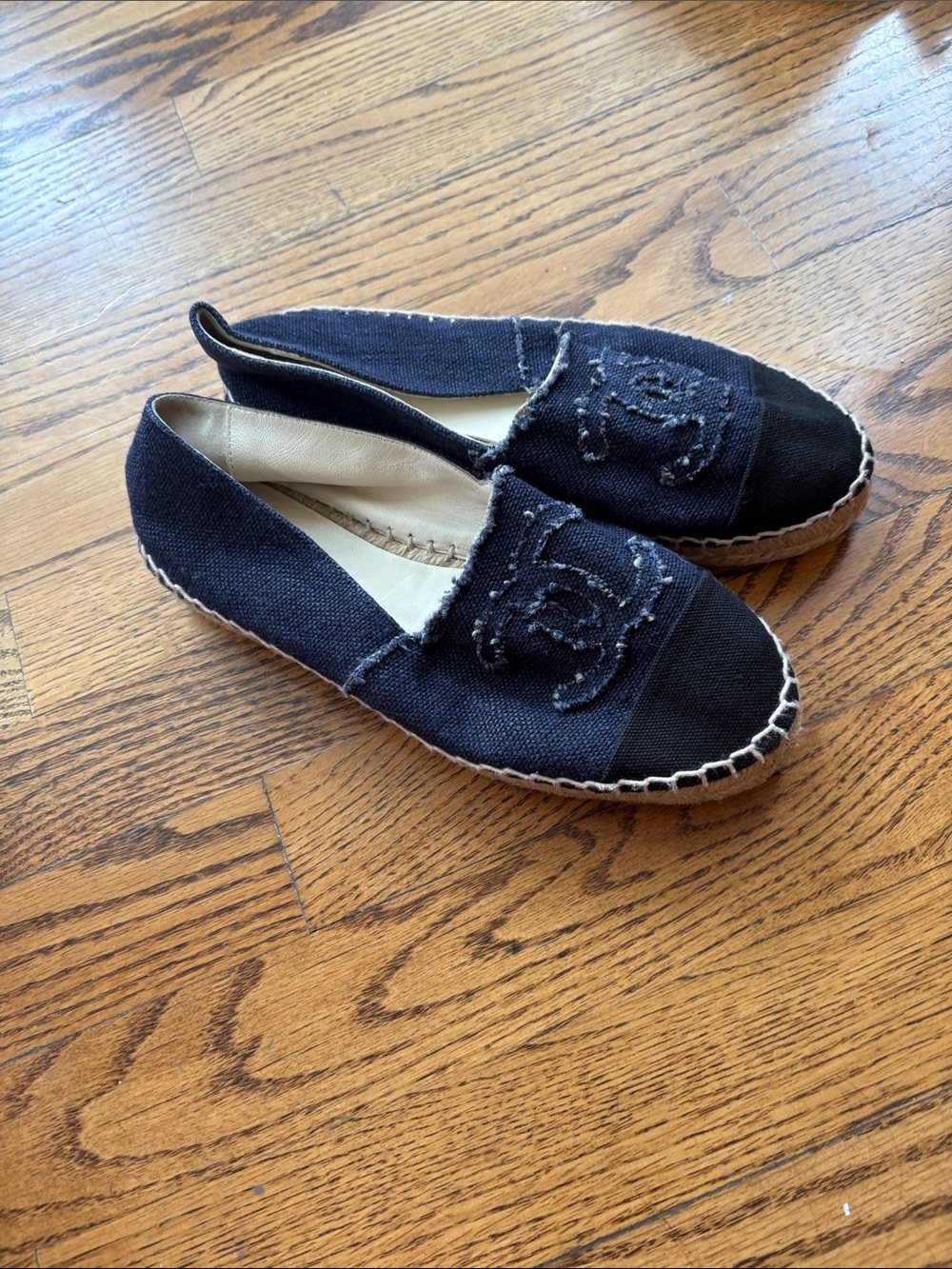 CHANEL Black Canvas Espadrilles with CC Logo
